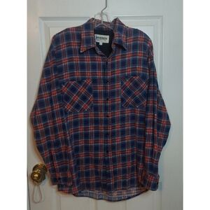 Wilderness Vintage Blue Red Plaid Flannel Long Sleeve Button Up Grunge Size L